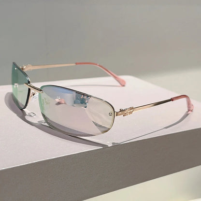 Alloy Rimless Square Sunglasses Women New in Stylish Outdoor Decor Shades Women Trendy Pink Silver Designer Mirror Sun Glasses