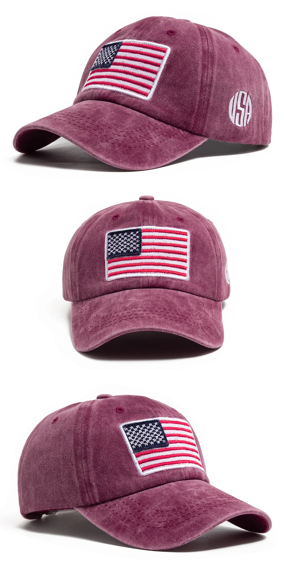 USA Flag Men's Baseball Cap Retro Embroidery Washed Cotton Dad Hats Fashion Women Hip Hop Caps Summer Outdoor Sun Visor Hat