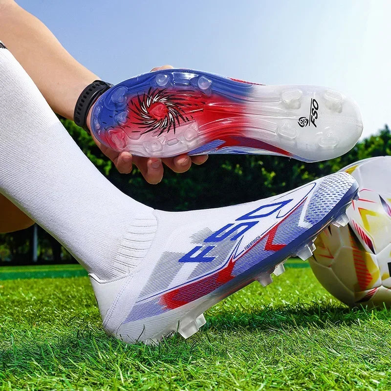 Nouvelles chaussures de football pour hommes, mi-hautes, légères, très vendues, pour l'entraînement sur herbe, antidérapantes, crampons de haute qualité pour l'extérieur.