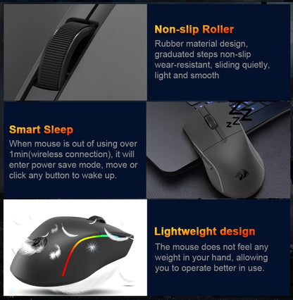 REDRAGON DEICIDE M816 PRO RGB USB gaming miš s podrškom za Bluetooth i 2.4G bežično povezivanje, 26000 DPI, 6 tipki, za gamere, žičani miš za računalo
