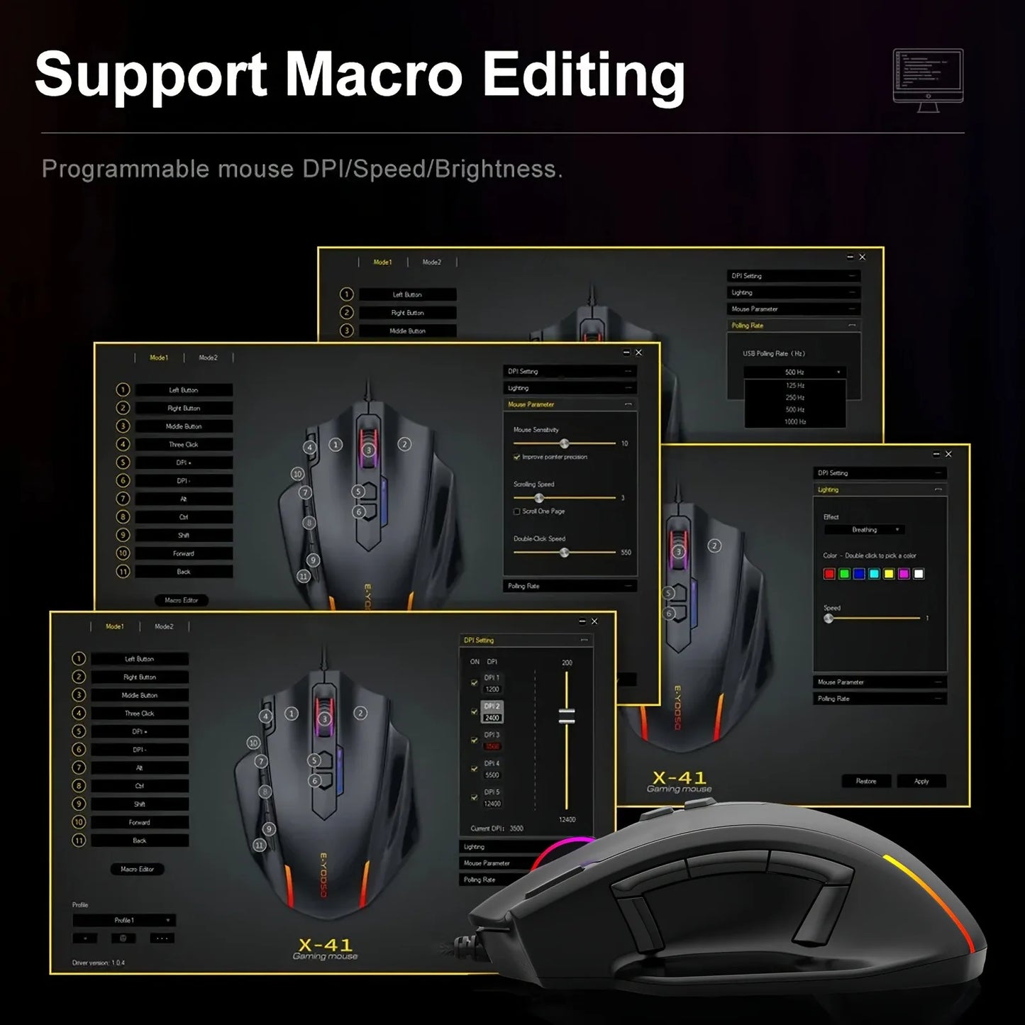 E-YOOSO X-41PRO Wired Mouse Large Gaming Mouse RGB Backlit 11 Programmable Side Buttons Support for Computer PC Laptop Mac