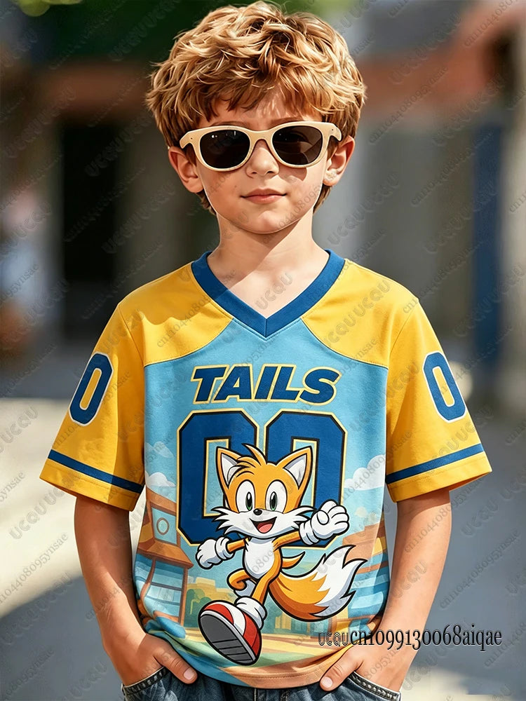 Summer Cartoon Sonic Print T-shirt For Adult/Kids Casual Football Jerseys Cute Short Sleeve Tees Boys Girls Cosplay Clothing