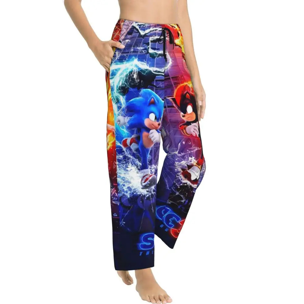 Custom Printed Womens Soniced Pajama Pants Hedgehog Game Sleepwear Sleep Lounge Bottoms with Pockets