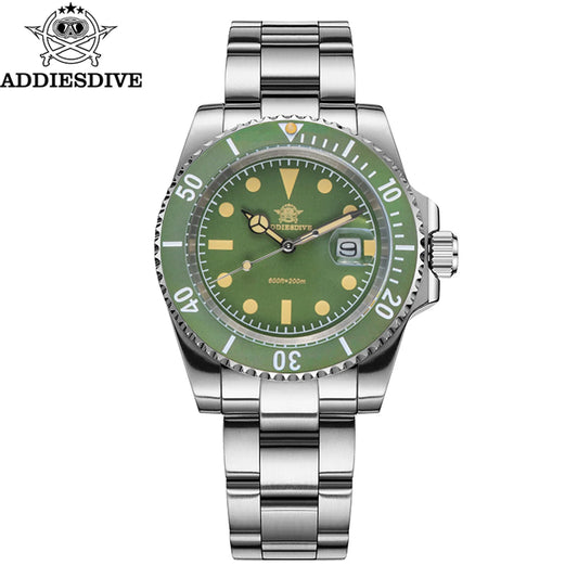 ADDIESDIVE Watch for Men New Quartz Wristwatch Green Ceramic Bezel Diving 200m Luminous 41mm Automatic Date Diver Men's Watch