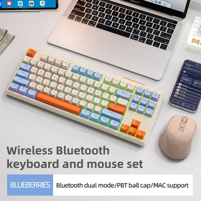 Tastiera M87 wireless Bluetooth dual mode, sensazione meccanica, gaming e ufficio silenziosa, copritasti sferici in PBT, illuminazione arcobaleno
