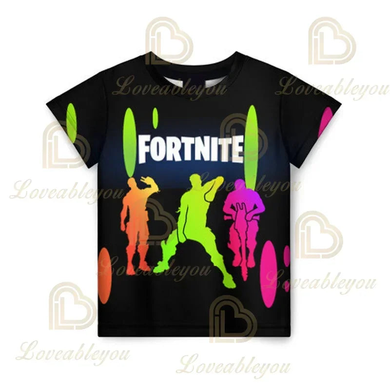 Fortnite T-Shirt für Erwachsene und Kinder, 3D-Digitaldruck, lockere Passform, große Größen, kurzärmeliges Sommer-Tee für Kinder