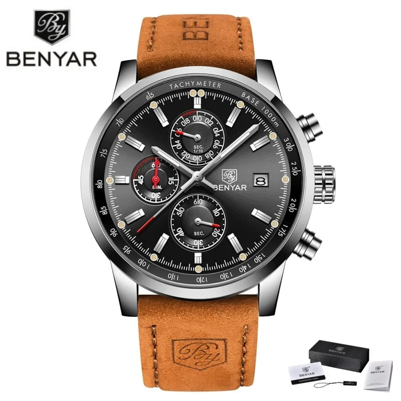 Montre pour homme BENYAR 5102 – Chronographe sportif de luxe à quartz, accessoire de mode d'une grande marque