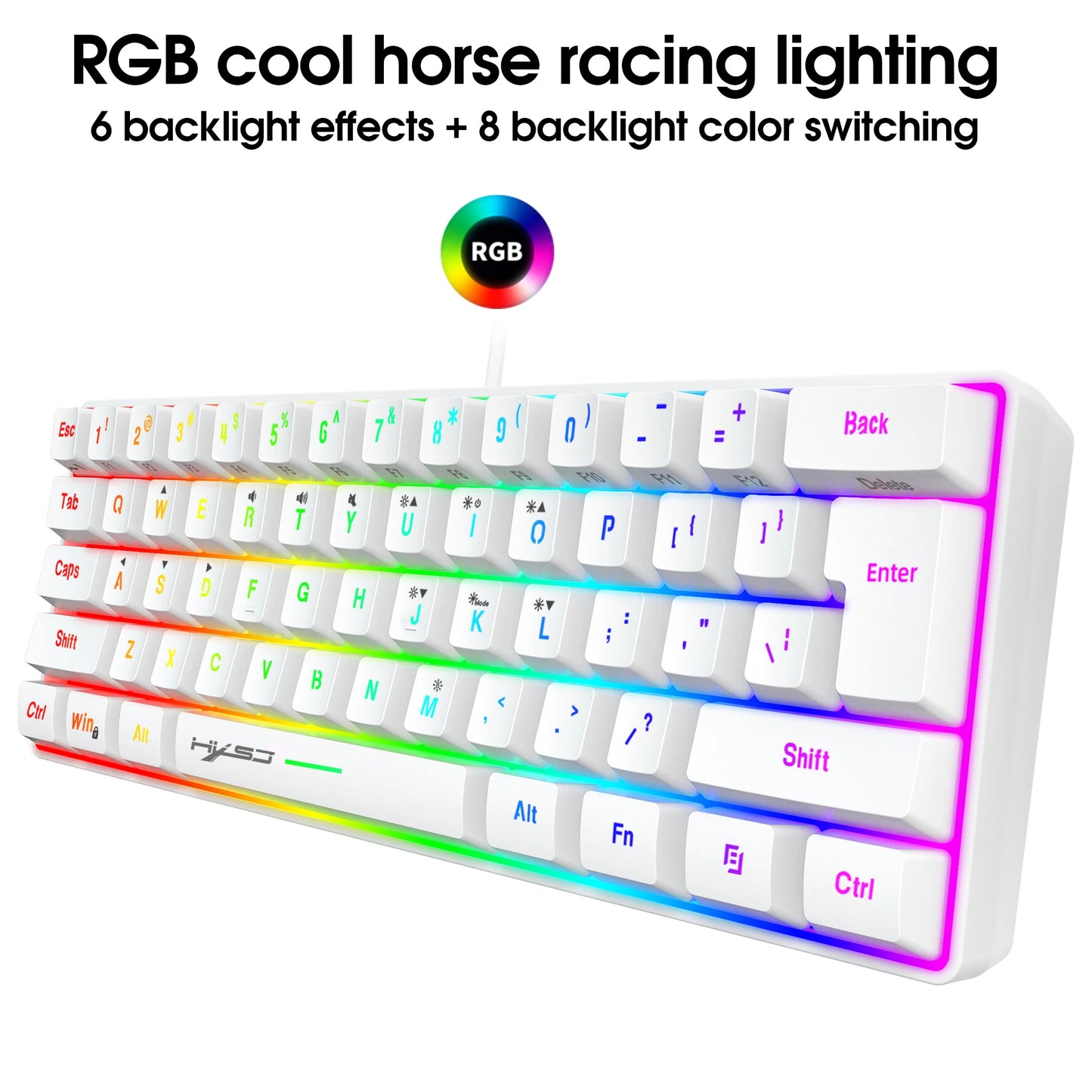 Neue Mini-Gaming-Tastatur, kabelgebundene Slim-Membrantastatur mit 61 Tasten, Touch-RGB-Beleuchtung und mehreren Schnellzugriffstasten-Kombinationen, geeignet für Gaming und Büro