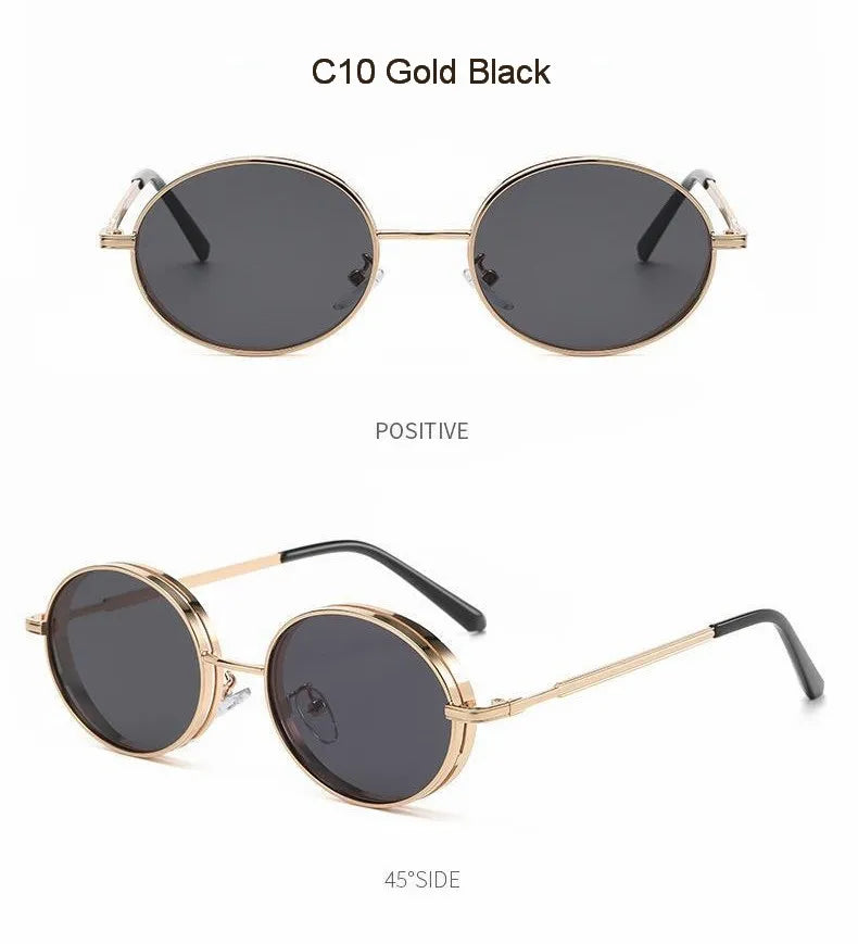 Oválné steampunkové sluneční brýle pro ženy, retro sluneční brýle pro muže i ženy, značkové designové brýle s kovovou obrubou, Lentes De Sol Mujer