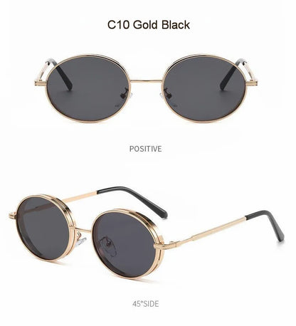 Oválné steampunkové sluneční brýle pro ženy, retro sluneční brýle pro muže i ženy, značkové designové brýle s kovovou obrubou, Lentes De Sol Mujer