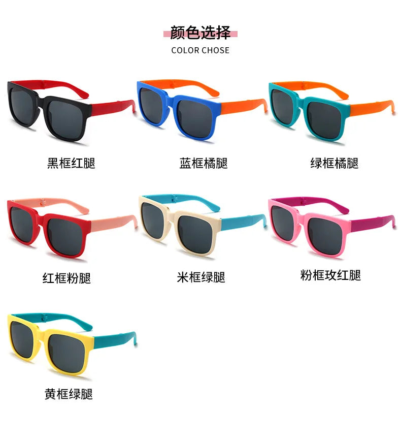 Fashion Kids Folding Sunglassess New Ultralight Candy Color Children Sun Glasses Portable Square Frame Eyewear for Girls Boy