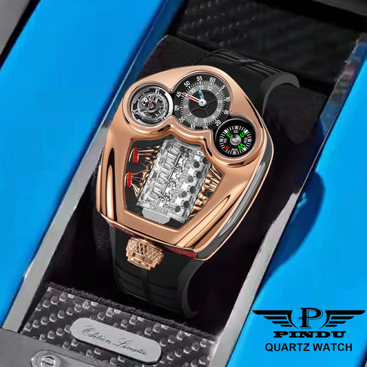 PINDU Design NEW Engine Series Quartz Watch Men's Top-Luxurious Stainless Steel Compass Waterproof Swiss Quartz 762 Movement Watch