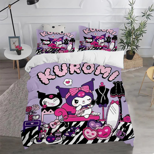 Kuromi Duvet Cover Cute Pillowcase Bedding Set Adult Boy Girl Bedroom Decoration Children Gift Single Double Large Size