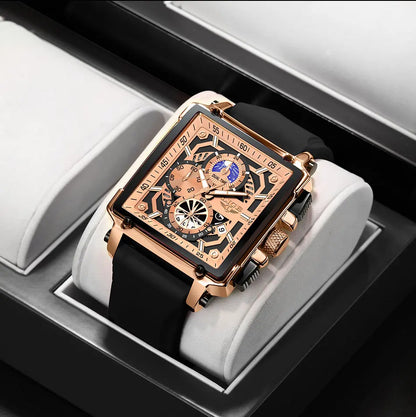 New LIGE Mens Watches Top Brand Luxury Hollow Square Sport Watch For Men Fashion Silicone Strap Waterproof Quartz WristWatch+Box
