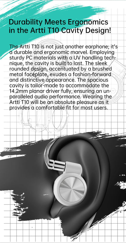 ARTTI T10&R1&R2 In-Ear HiFi Earphones Wired IEMs Monitors 14.2mm Planar Driver Textured Bass 0.78mm 2pin & 3.5MM/4.4MM Connector