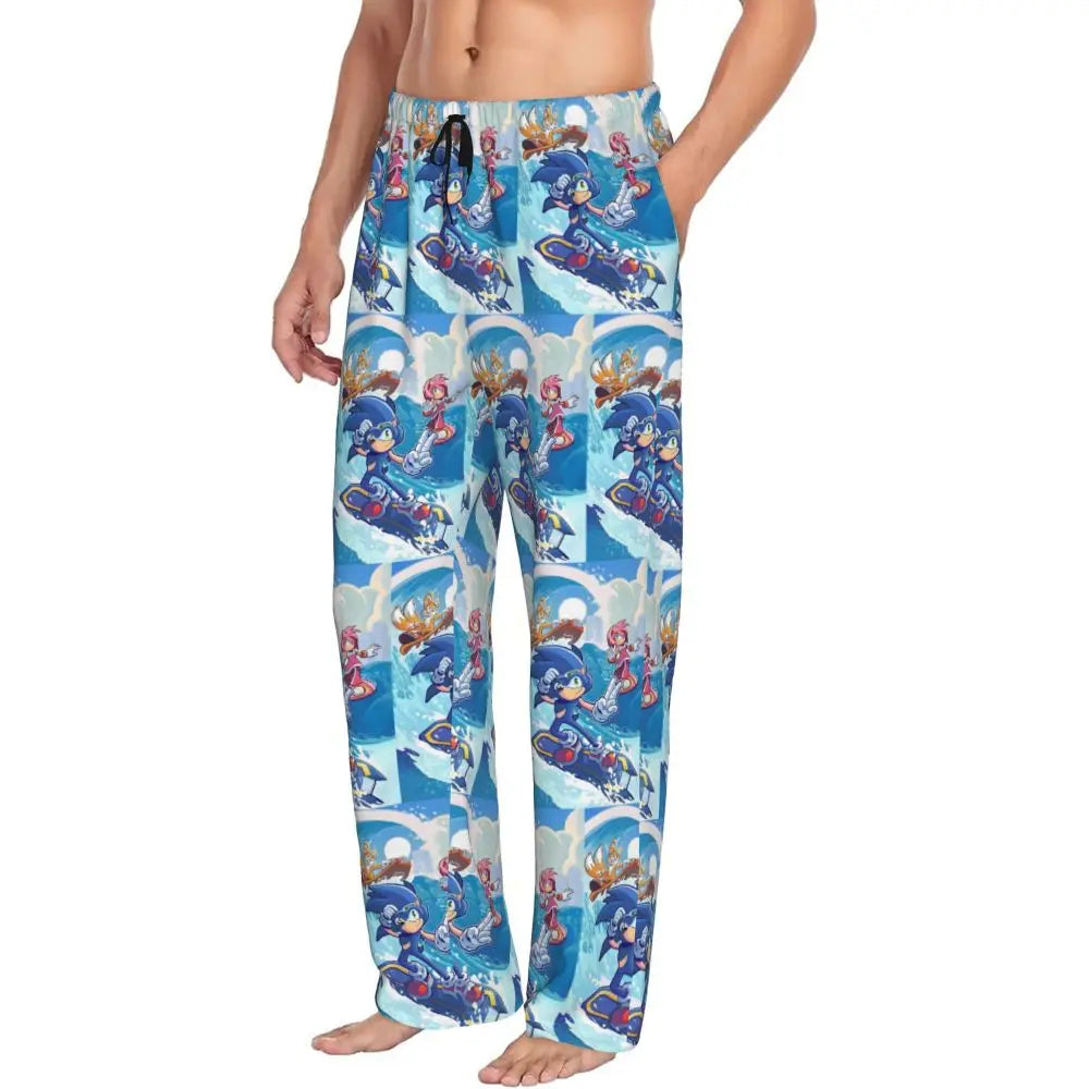 Custom Print Men's Soniced Pajama Pants Hedgehog Game Sleepwear Sleep Lounge Bottoms with Pockets