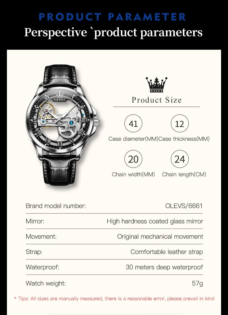 OLEVS 6661 Men Top Brand Watch Luxury All Transparent Hollow Men Mechanical Watch Original Fashion Waterproof Classic Men Watch