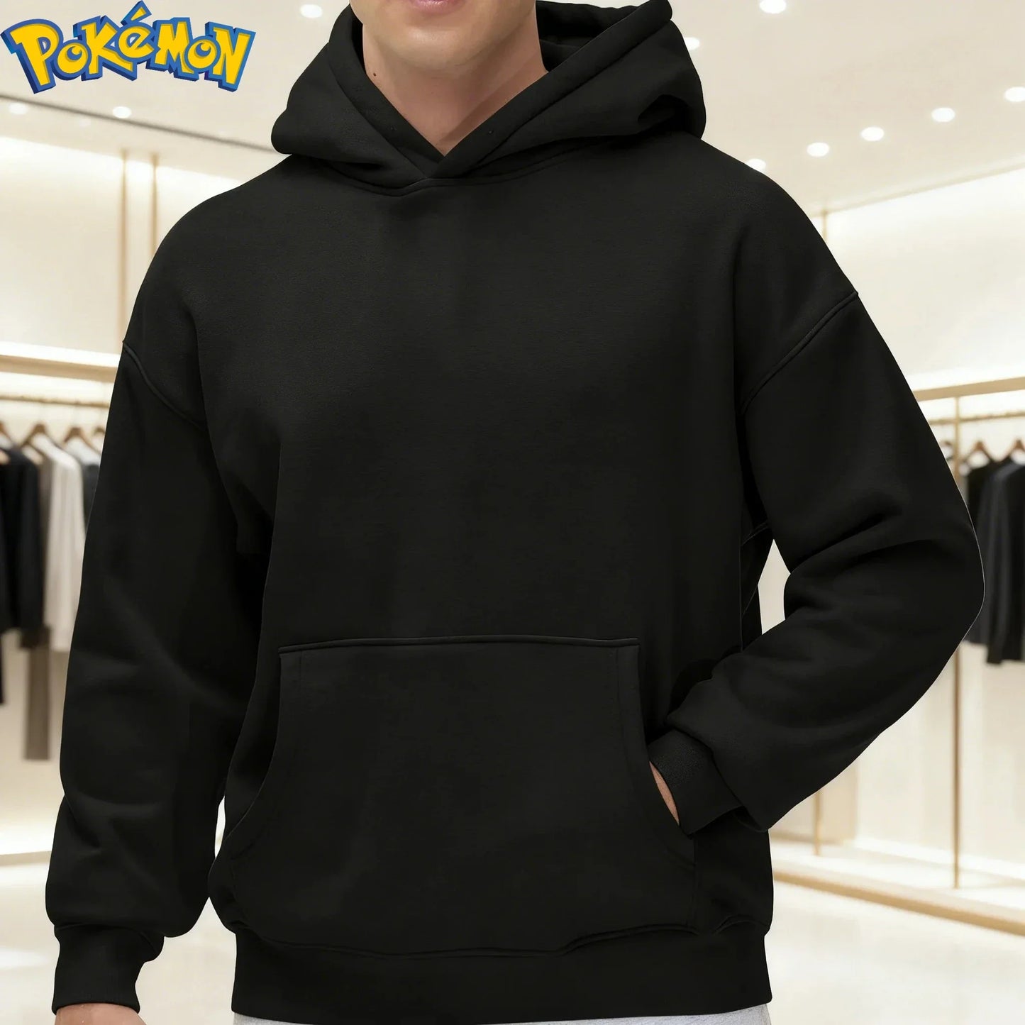 Pokemon Anime Flareon Cotton Hoodie Yellow Color Character Print with Fire Effect Pattern on Back and Hood Casual Streetwear