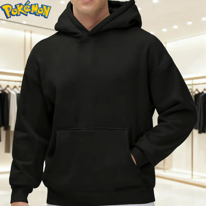 Pokemon Anime Flareon Cotton Hoodie Yellow Color Character Print with Fire Effect Pattern on Back and Hood Casual Streetwear
