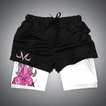 2026 Summer Dragon Ball Z Majin Buu 2-in-1 Double Layer Gym Shorts, Oversized Men's Fitness Retro Streetwear Unisex Athletic Y2k