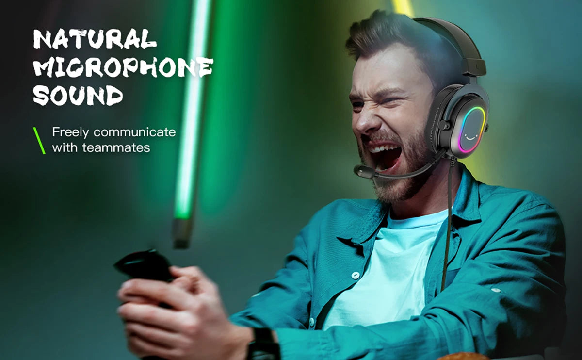 FIFINE RGB-Gaming-Headset mit Mikrofon – kabelgebundene USB-Over-Ear-Kopfhörer mit 7.1-Surround-Sound für PC, PS4, PS5, mit EQ-Modi & Geräuschisolierung