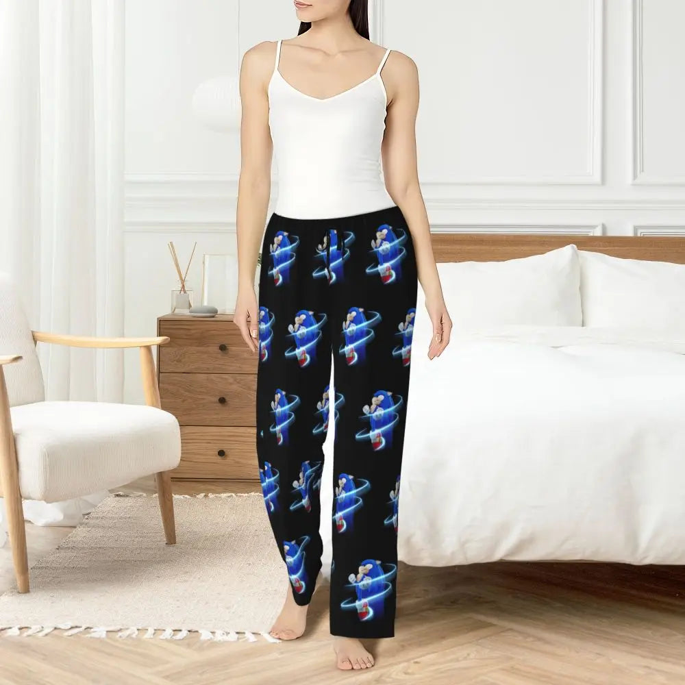 Custom Printed Womens Soniced Pajama Pants Hedgehog Game Sleepwear Sleep Lounge Bottoms with Pockets