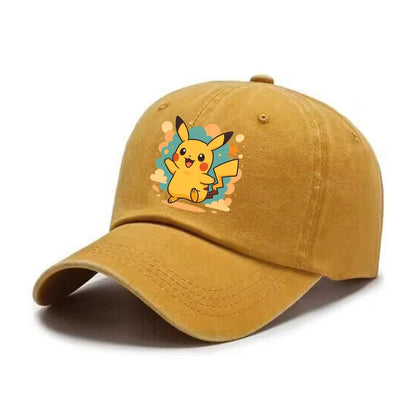 Casquette de baseball délavée pour adulte « Kawaii Pokémon » : Pikachu, Mewtwo, Bulbasaur. Casquette à visière. Motif mignon de dessin animé. Pour hommes et femmes. Protection solaire pour le voyage, la plage et le soleil.
