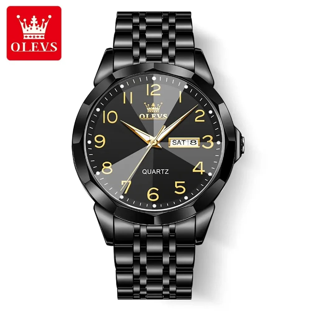 OLEVS 9970 herenhorloge – Elegant model met digitale wijzerplaat, datum- en dagweergave, waterdicht, lichtgevend, quartz – Origineel luxehorloge