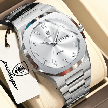 POEDAGAR Luxus-Herrenuhr, wasserdichte Quarzuhr aus Edelstahl, Herrenuhr mit Wochentagsanzeige und Datumsanzeige, Business-Herrenuhren, Reloj Hombre
