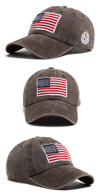 USA Flag Men's Baseball Cap Retro Embroidery Washed Cotton Dad Hats Fashion Women Hip Hop Caps Summer Outdoor Sun Visor Hat