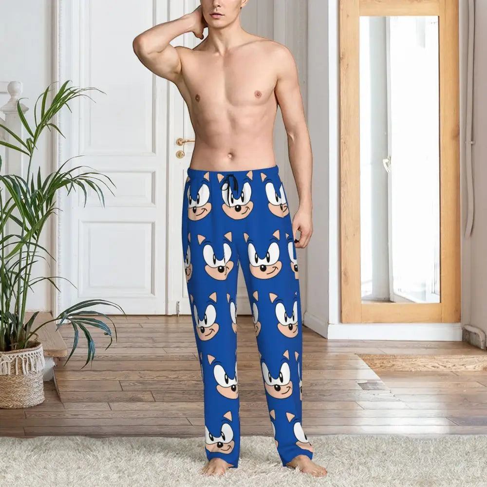 Custom Print Men's Soniced Pajama Pants Hedgehog Game Sleepwear Sleep Lounge Bottoms with Pockets