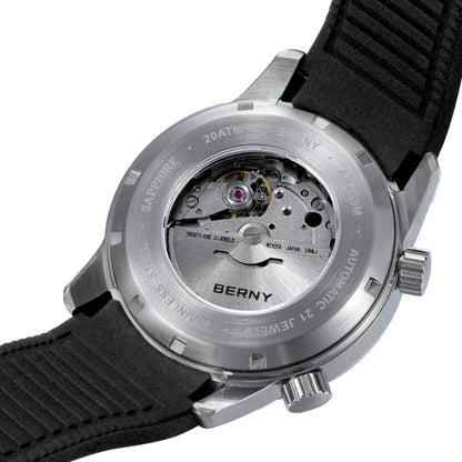 Relógio de mergulho BERNY para homem, automático mecânico, 200M impermeável, superluminoso, 42mm, safira, para natação e mergulho