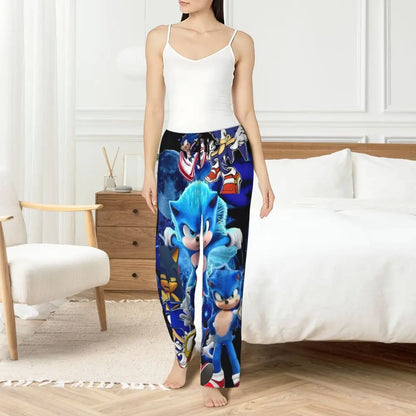 Custom Printed Womens Soniced Pajama Pants Hedgehog Game Sleepwear Sleep Lounge Bottoms with Pockets