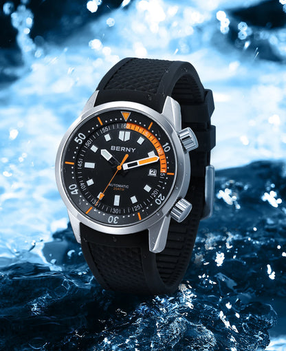 Relógio de mergulho BERNY para homem, automático mecânico, 200M impermeável, superluminoso, 42mm, safira, para natação e mergulho