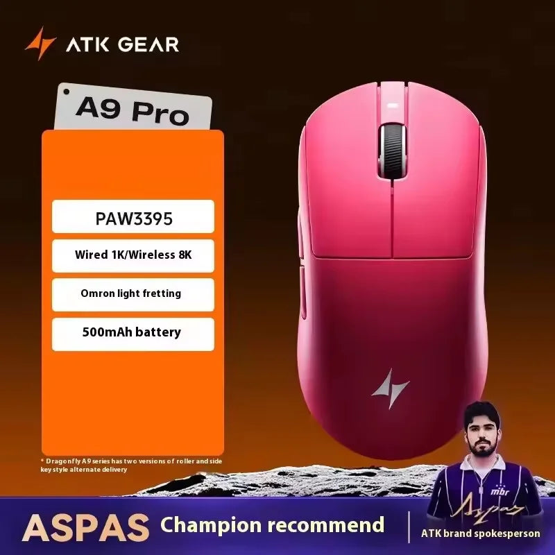 ATK A9 bezdrôtová herná myš s technológiou NearLink, ergonomická PAW3395, trojrežimová Bluetooth myš s nízkou latenciou pre e-šport a PC