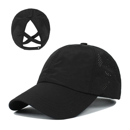 Women Summer Baseball Cap Solid Color Cross Ponytail Hat Quick-Drying Half-Hollow Men Caps Golf Wear Sport Leisure Hat 6 Colors