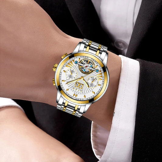 Montres-bracelets mécaniques automatiques pour hommes LIGE – Montre de luxe haut de gamme avec tourbillon, modèle élégant et étanche, idéal pour le travail ou les occasions formelles.
