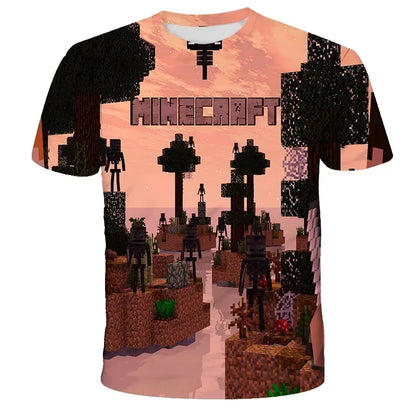 3D Printed Casual Summer Cute Boys Girls Building Blocks Cartoon T-shirt Boys T Shirt Minecraft Popular Tops Inside Outside Mc
