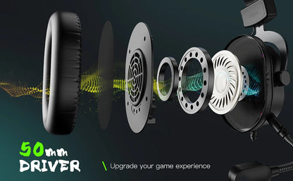 FIFINE RGB-Gaming-Headset mit Mikrofon – kabelgebundene USB-Over-Ear-Kopfhörer mit 7.1-Surround-Sound für PC, PS4, PS5, mit EQ-Modi & Geräuschisolierung
