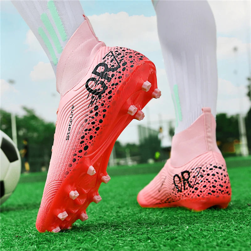 Chaussures de football professionnelles pour hommes/femmes, antidérapantes, à crampons FG, respirantes, chaussures d'entraînement à tige haute