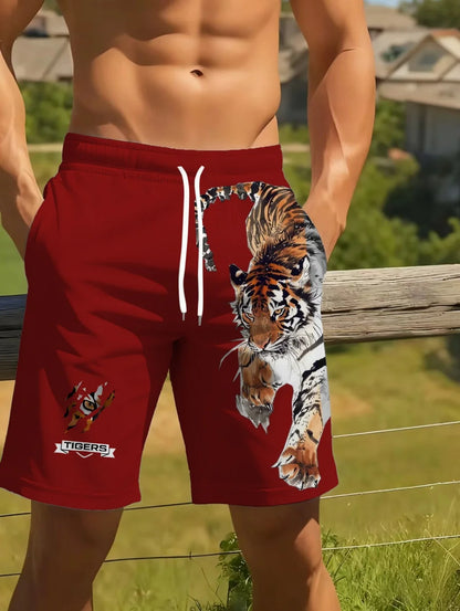 Men Beach Shorts Casual Animal 3D Print Tiger Graphics Drawstring Summer Running Shorts Loose Quick-Dry Sportswear Men Clothes