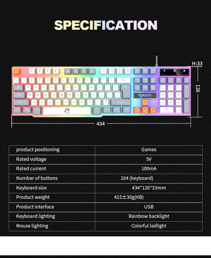 Einzelne Tastatur und Tastatur-Maus-Set RAIKU T26, dreifarbige Leuchttastatur, kabelgebundene mechanische Touch-Gaming-Maus-Tastatur-Kombination