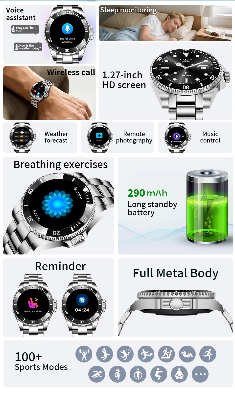LIGE 2026 Smartwatch for Men  1.27" HD Display, Bluetooth Calling, IP68 Waterproof, Heart Rate & Fitness Monitor