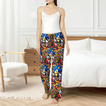 Custom Printed Womens Soniced Pajama Pants Hedgehog Game Sleepwear Sleep Lounge Bottoms with Pockets