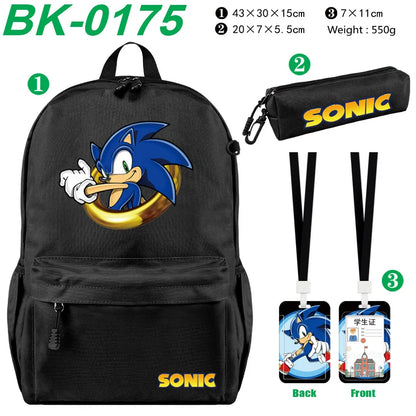 3pcs/set Sonic Anime Student Backpack Double Shoulder Bag Hedgehog Shoulder Bag Shadow Pencil Case Study Set School gift