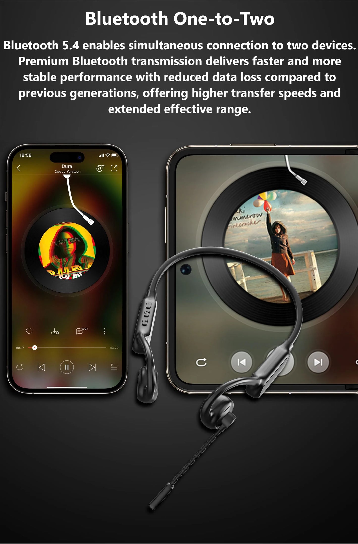 Open-Ear Bluetooth Headset with Noise-Reducing Boom Microphone, Wireless Office Headset for Call Center, Truck Drivers, Remote Work & Business Calls
