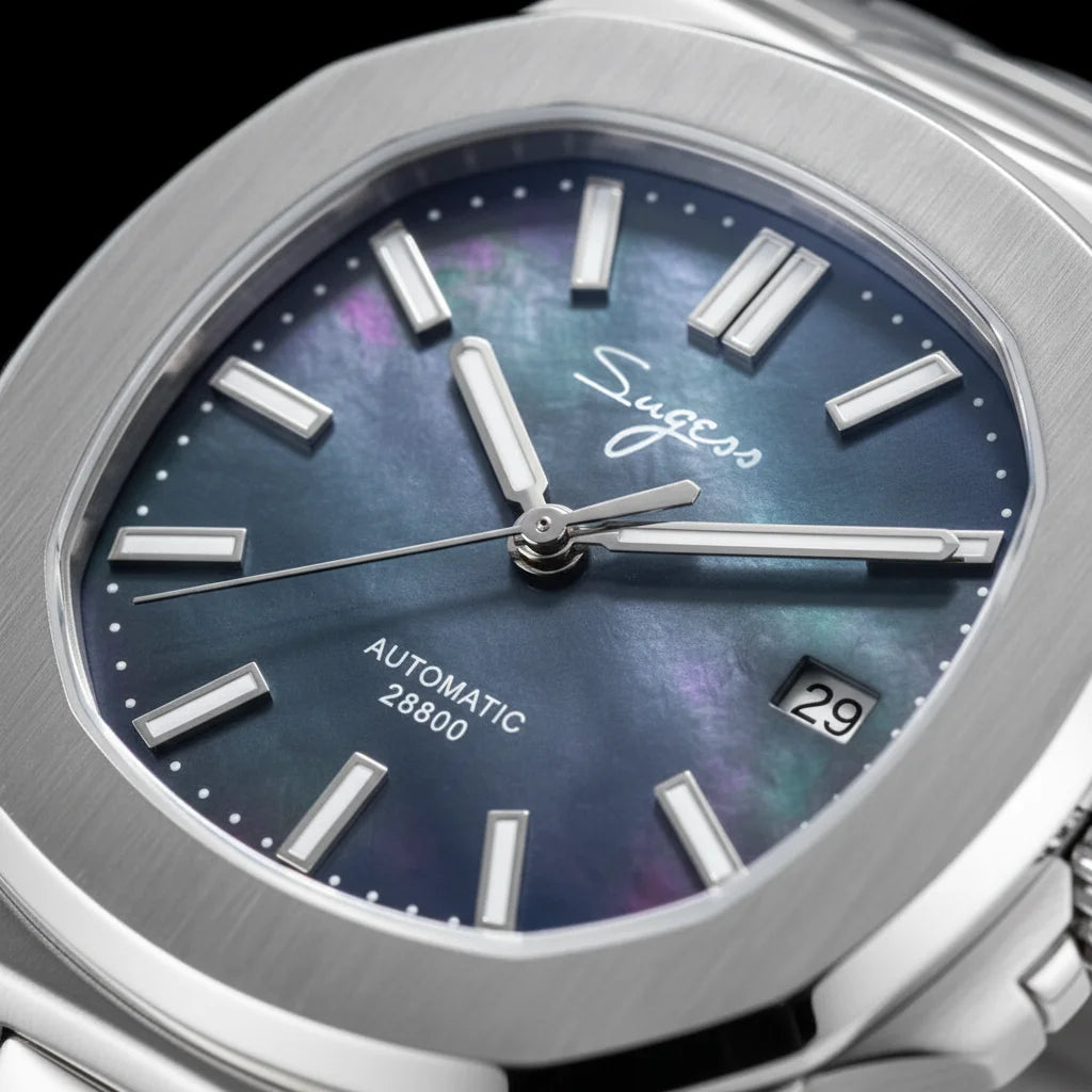 Sugess Men's Watch Automatic Mechanical Wristwatch Miyota 9015 Movement MOP Dial Luminous Waterproof 5bar Bracelet Luxury S466