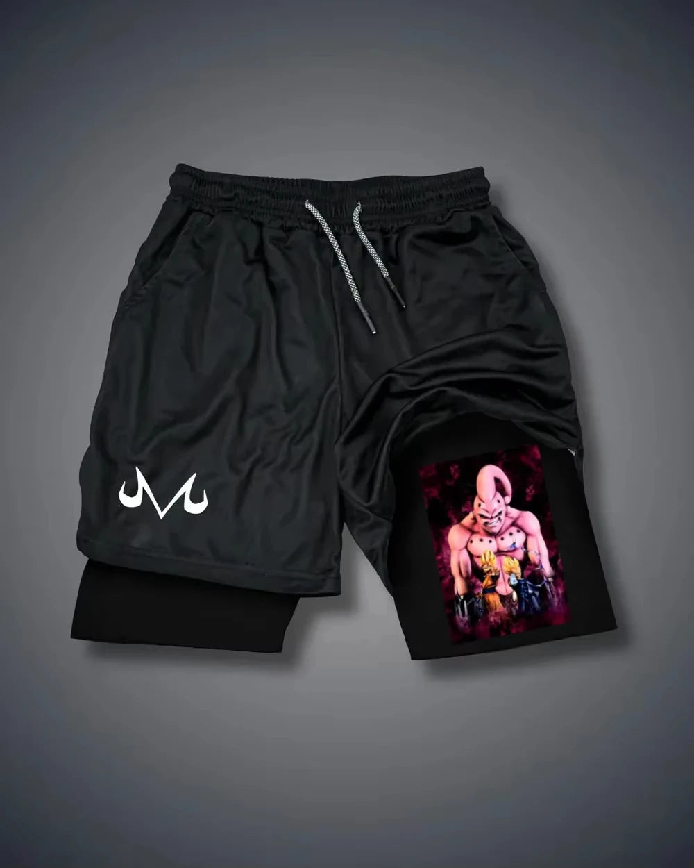 2026 Summer Dragon Ball Z Majin Buu 2-in-1 Double Layer Gym Shorts, Oversized Men's Fitness Retro Streetwear Unisex Athletic Y2k