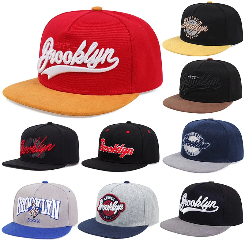 Męskie czapki z haftowaną literą, czapki typu snapback, czapki przeciwsłoneczne unisex, czapki z regulacją, czapki hip-hopowe, damskie czapki baseballowe, kapelusze kowbojskie