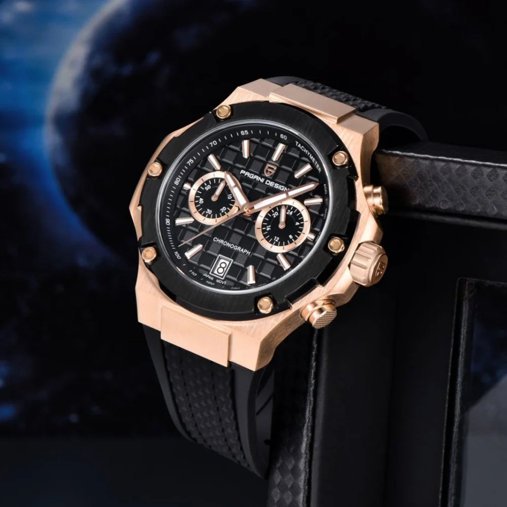 PAGANI DESIGN PD-YS032 Herren-Quarzuhr 44mm Japan VK64 Uhrwerk Edelstahlgehäuse Kautschukarmband Saphirglas 100M wasserdicht